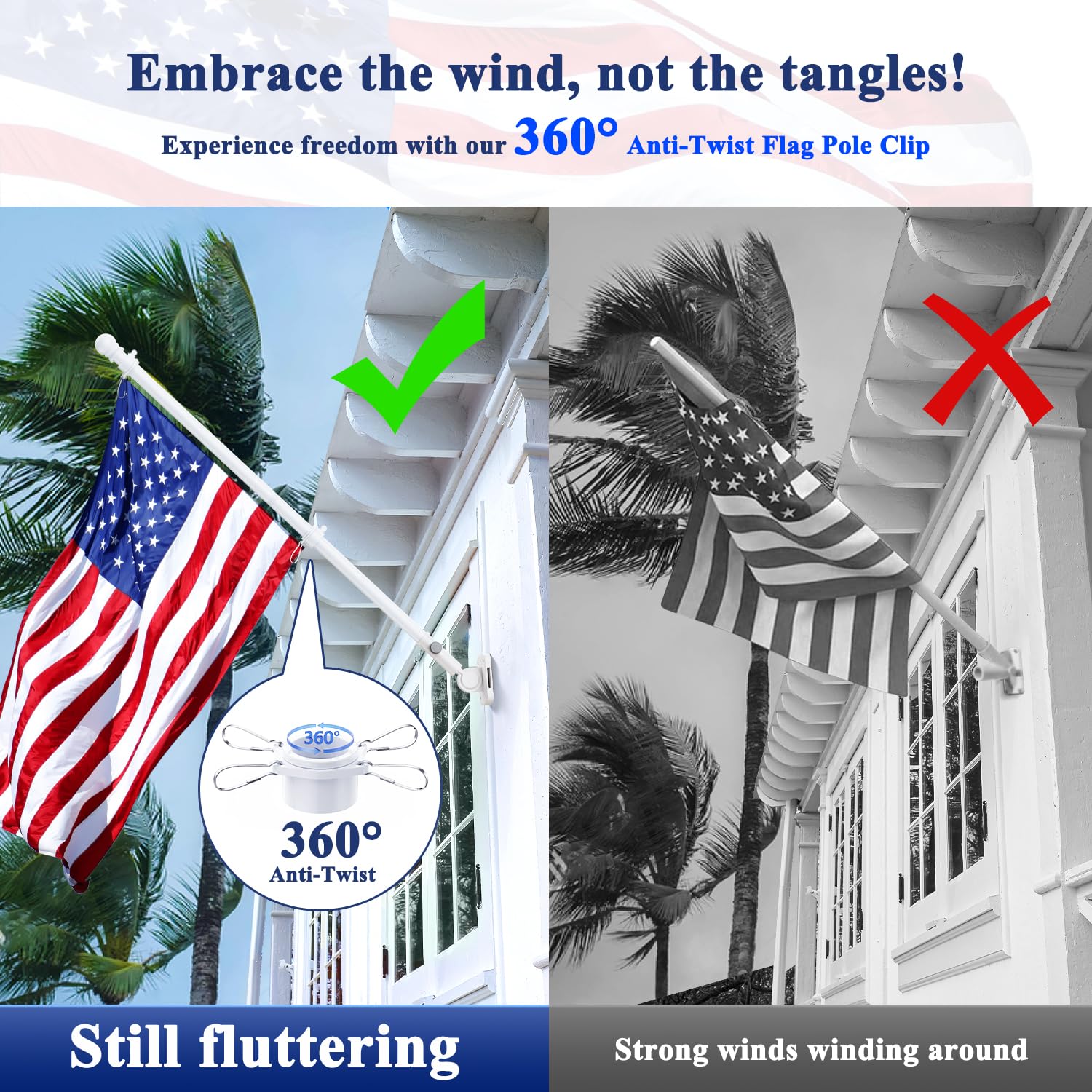 PHITRIC four-section flag pole assembly shows adjustable height for versatile mounting.