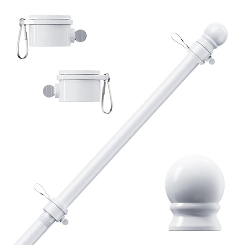 PHITRIC 5ft white flag pole with 360° rotating rings for outdoor use.