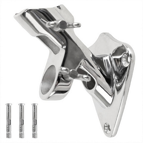 PHITRIC flag pole holder outdoor wall mount in polished 316 stainless steel for weather resistance.