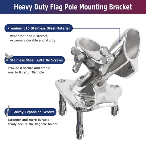 PHITRIC flag pole holder two-positions angle holes for flexible display options.