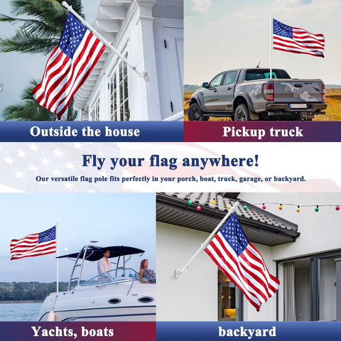 PHITRIC flag pole with multi-use setup for yard, roof, or truck display.