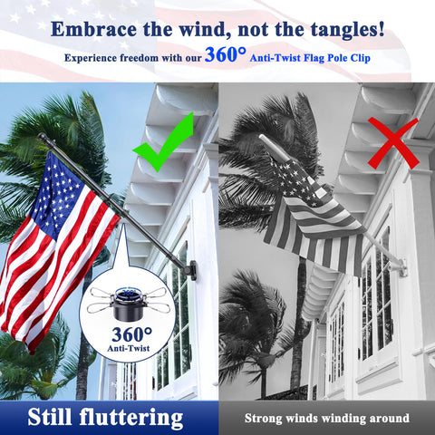 PHITRIC rotating clips prevent tangling and keep flags unfurled on windy days.