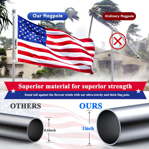 PHITRIC stainless steel flag pole resists rust for outdoor durability.