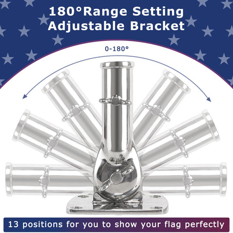 PHITRIC mirror-polished bracket adds sleek aesthetic to flag mounting.