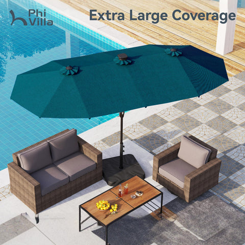 PHI VILLA triple-head design provides expansive shade for large spaces.