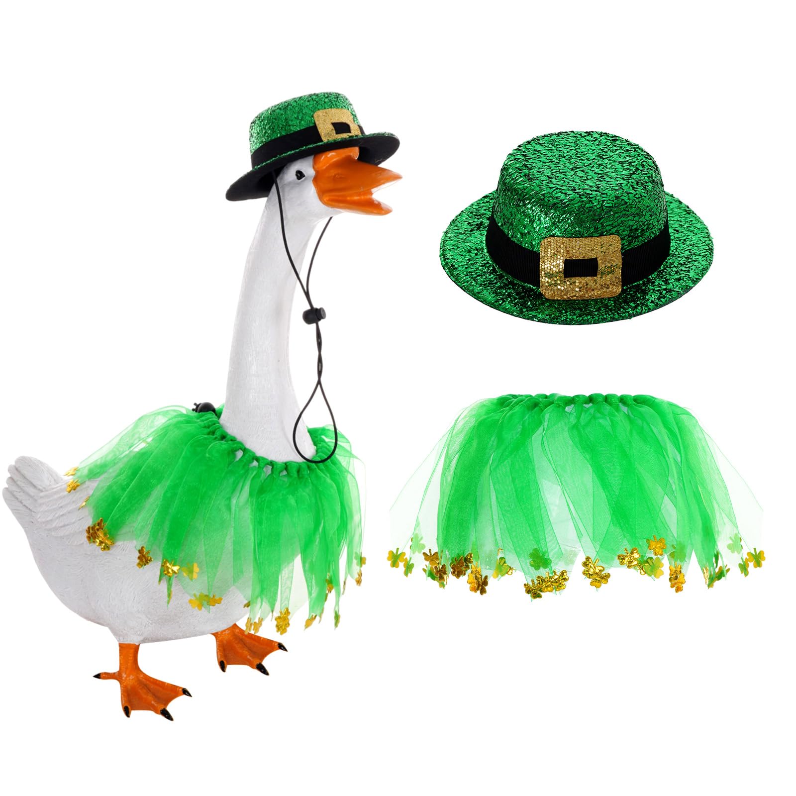 phnydreg St. Patrick's goose dress on 23-inch goose for festive outdoor decor.
