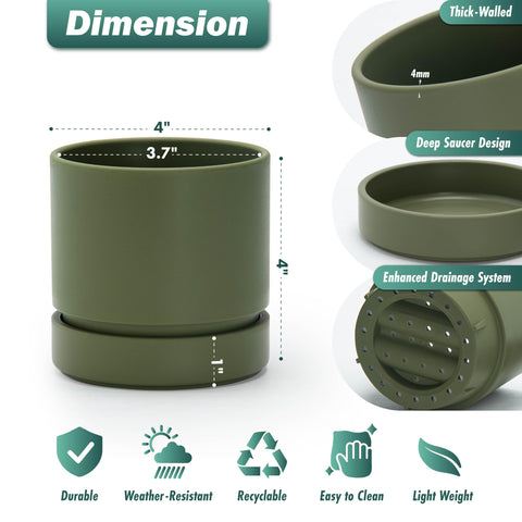 Phoenix Vine 4-inch olive planter bottom watering tray close-up