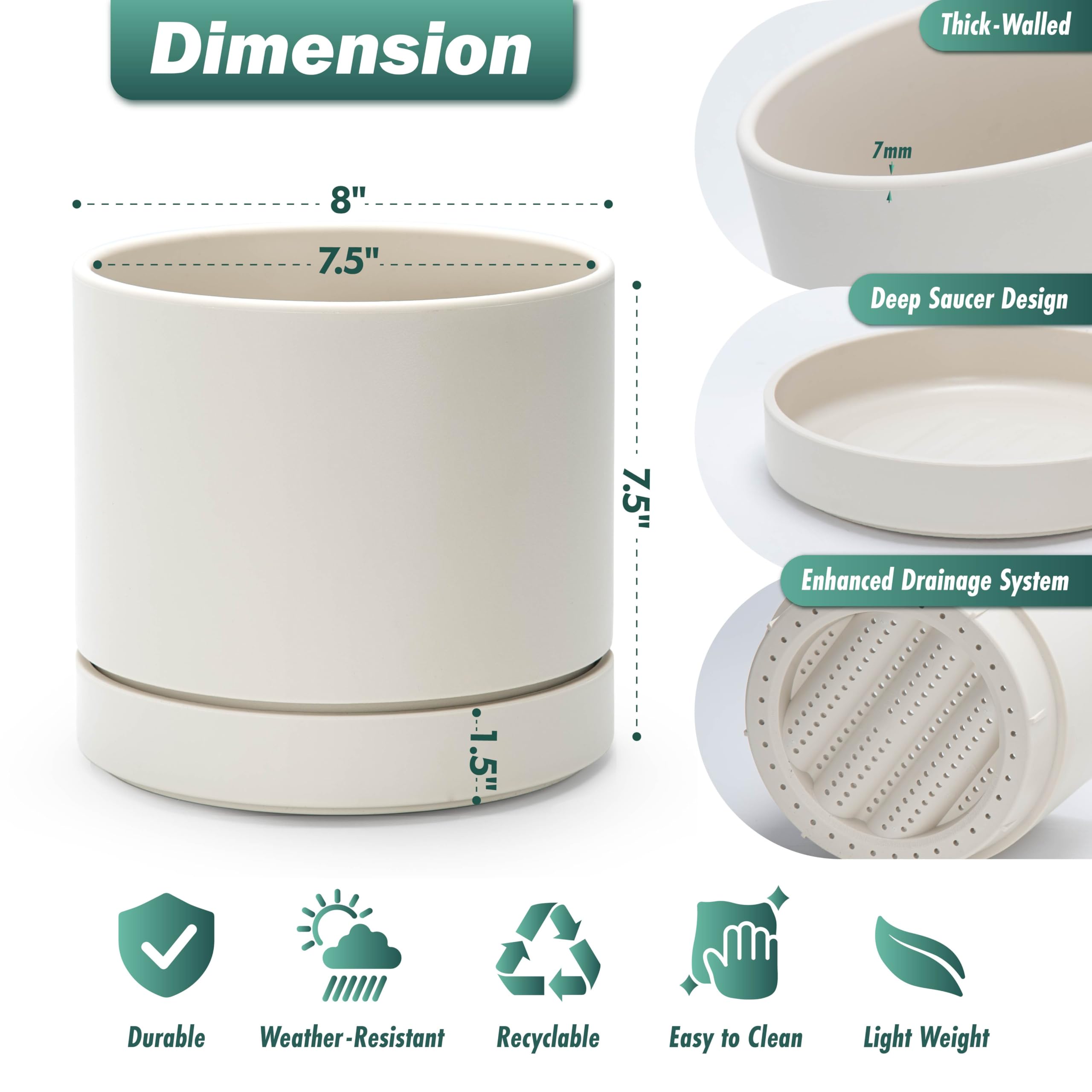 Phoenix Vine 8 inch planter bottom detail highlights the drainage design.
