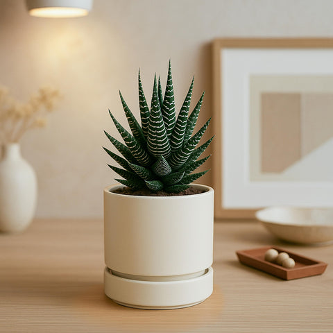 Phoenix Vine oatmeal planter with warm matte finish for neutral decor.