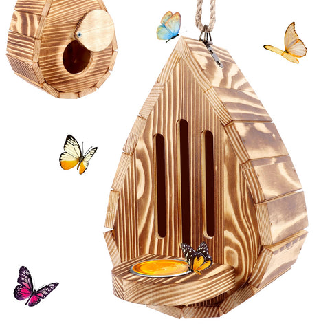 Phoncoo wooden butterfly house hanging in a garden invites butterflies to linger and rest.