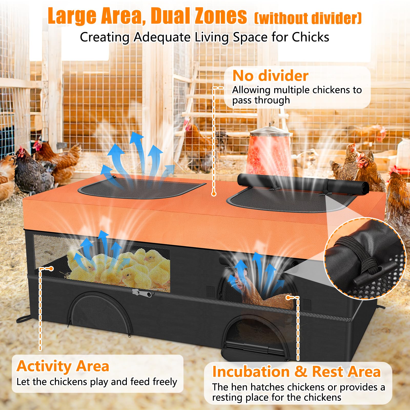 Phoncoo zippered floor and two doors enable quick access for chicks