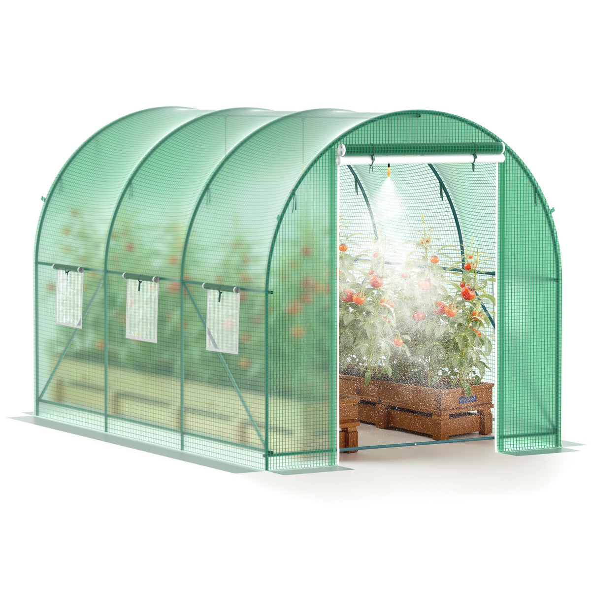 Phonjoroo greenhouse spraying-system for automatic watering and plant care.