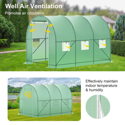 Phonjoroo greenhouse with ventilated mesh windows for airflow and plant health.