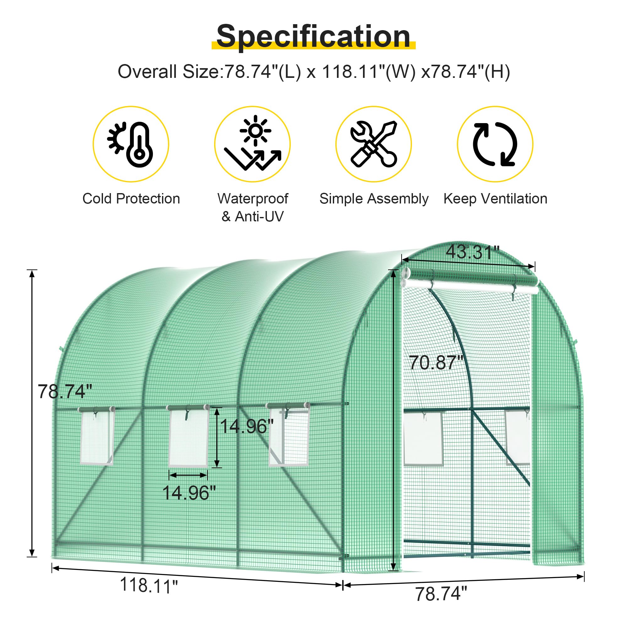 Phonjoroo greenhouse spacious walk-in interior for easy plant access.