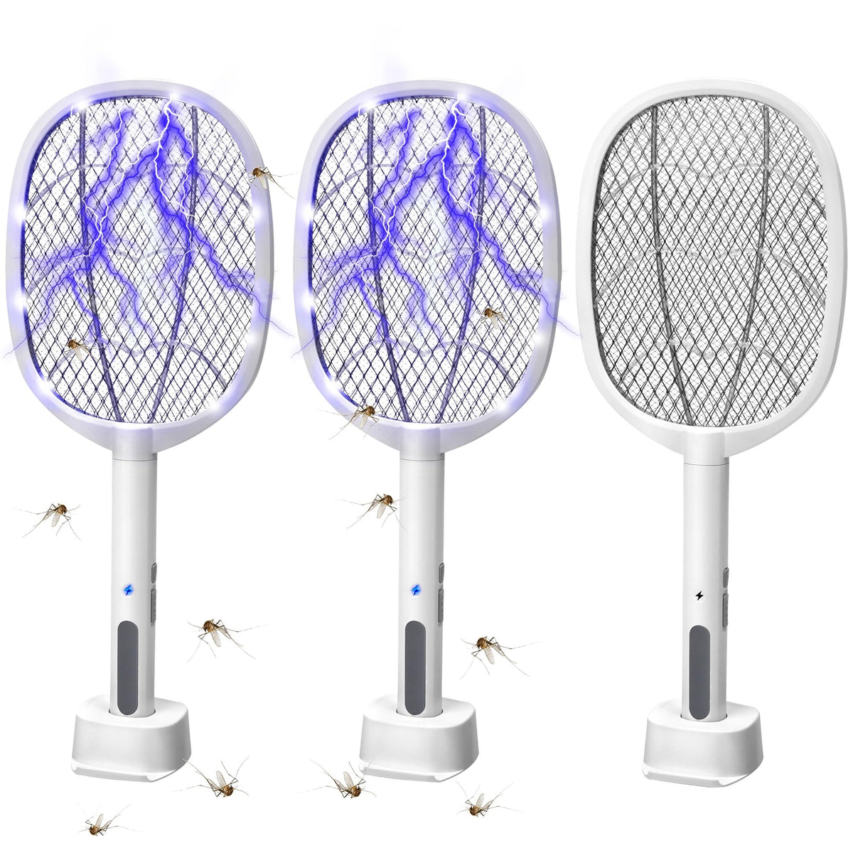 Phosooy 3-pack electric fly swatters ready for quick indoor use.