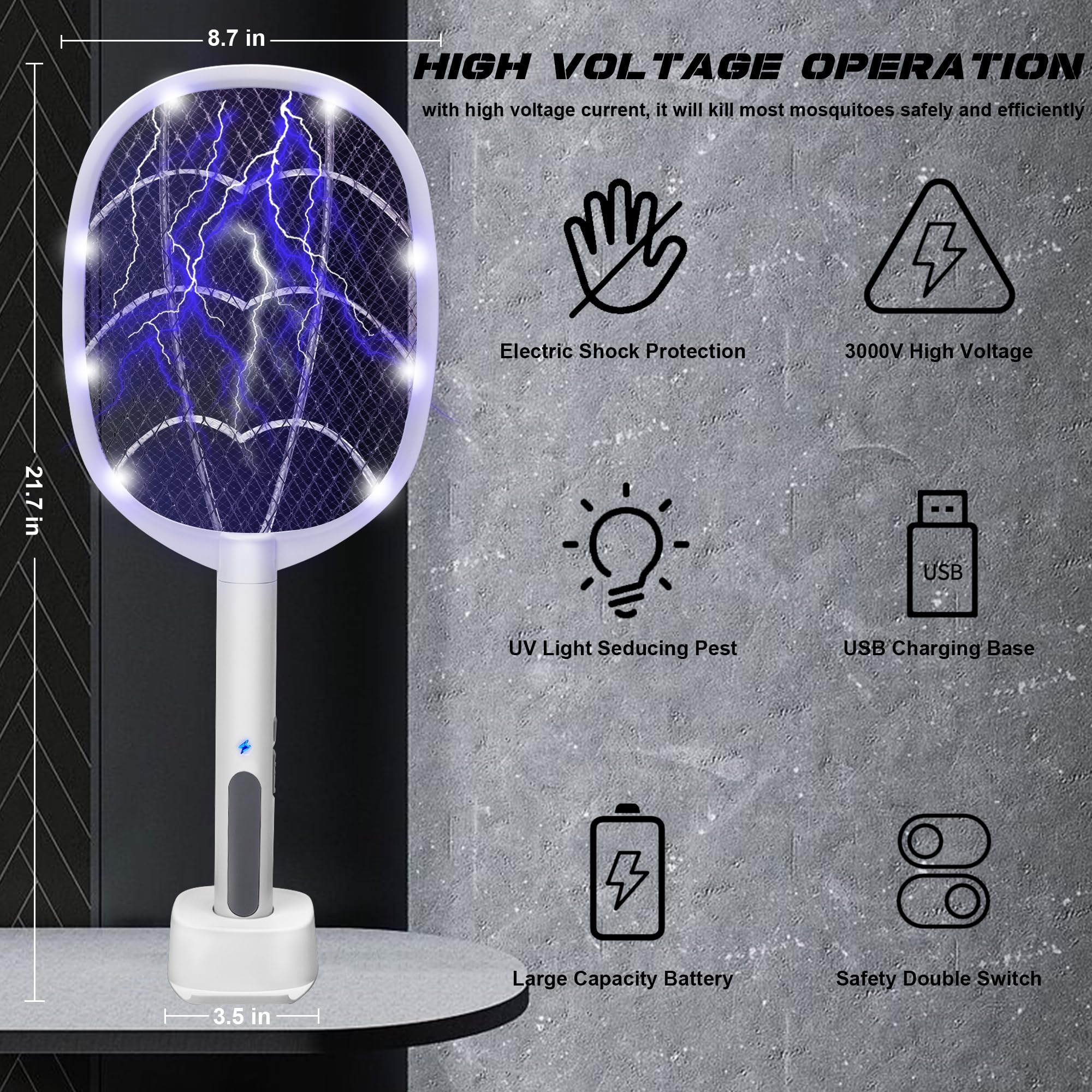 Phosooy auto mode swatter with blue light attracts insects for hands-free use