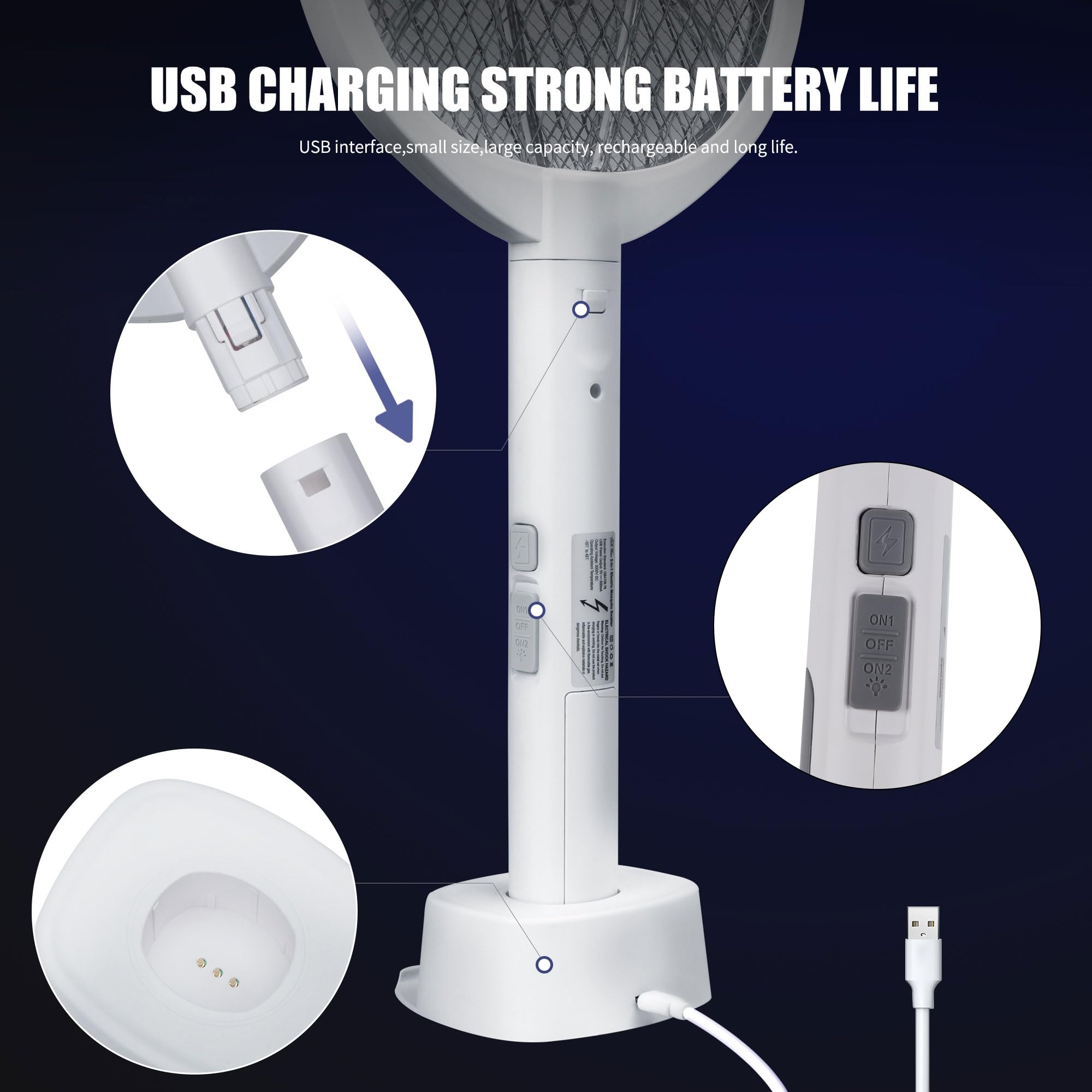 Phosooy swatter charging on USB base for convenient power access