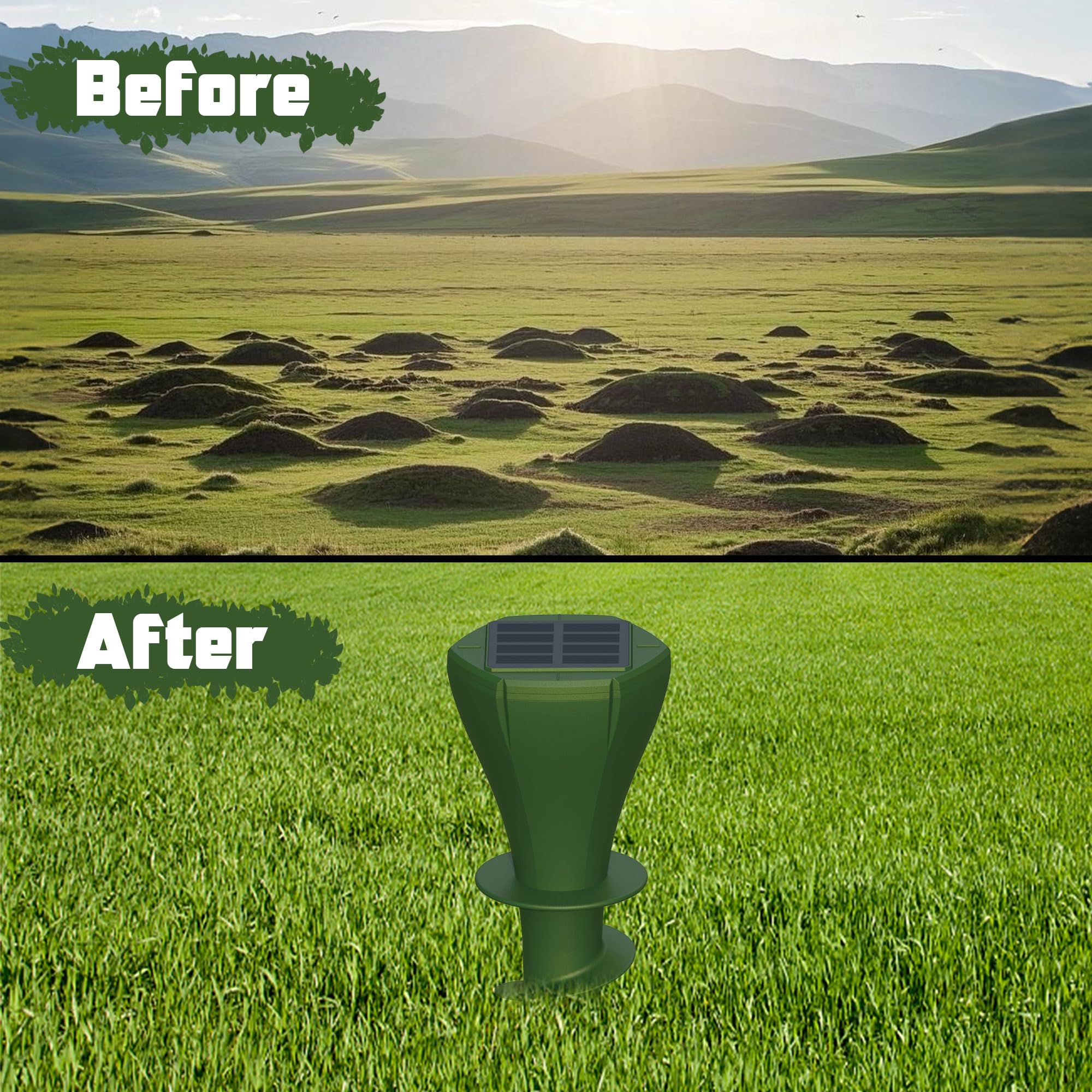 Phosooy solar mole repeller in sunlight demonstrates outdoor performance.