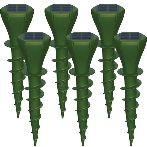 Phosooy Solar Mole Repellers pack front view demonstrates compact, sun-powered pest protection.