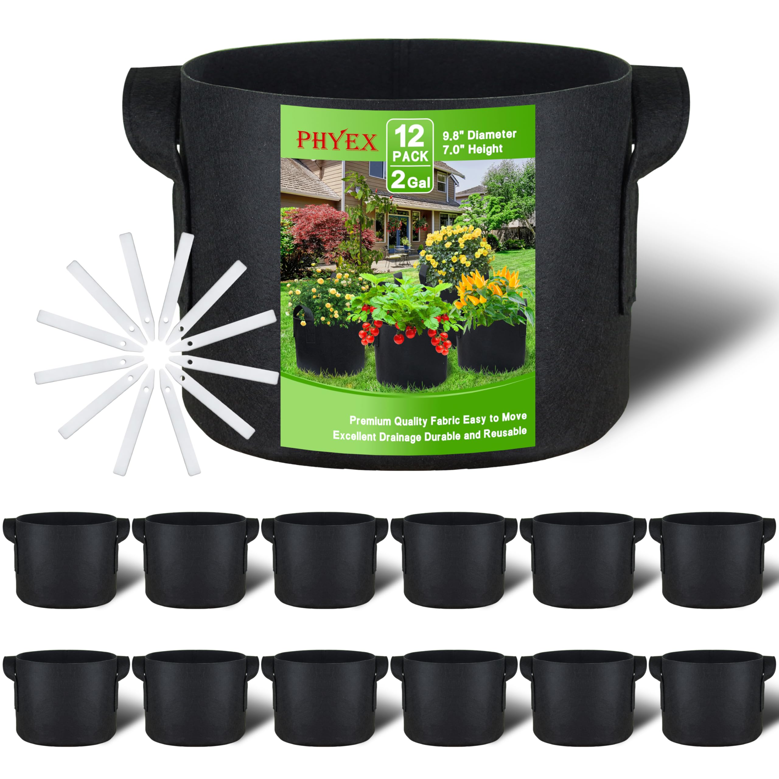 PHYEX 12-pack grow bags with handles for easy mobility and placement
