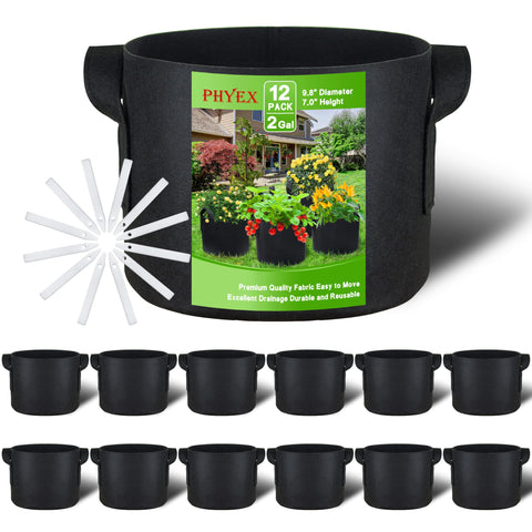 PHYEX 12-pack grow bags with handles for easy mobility and placement