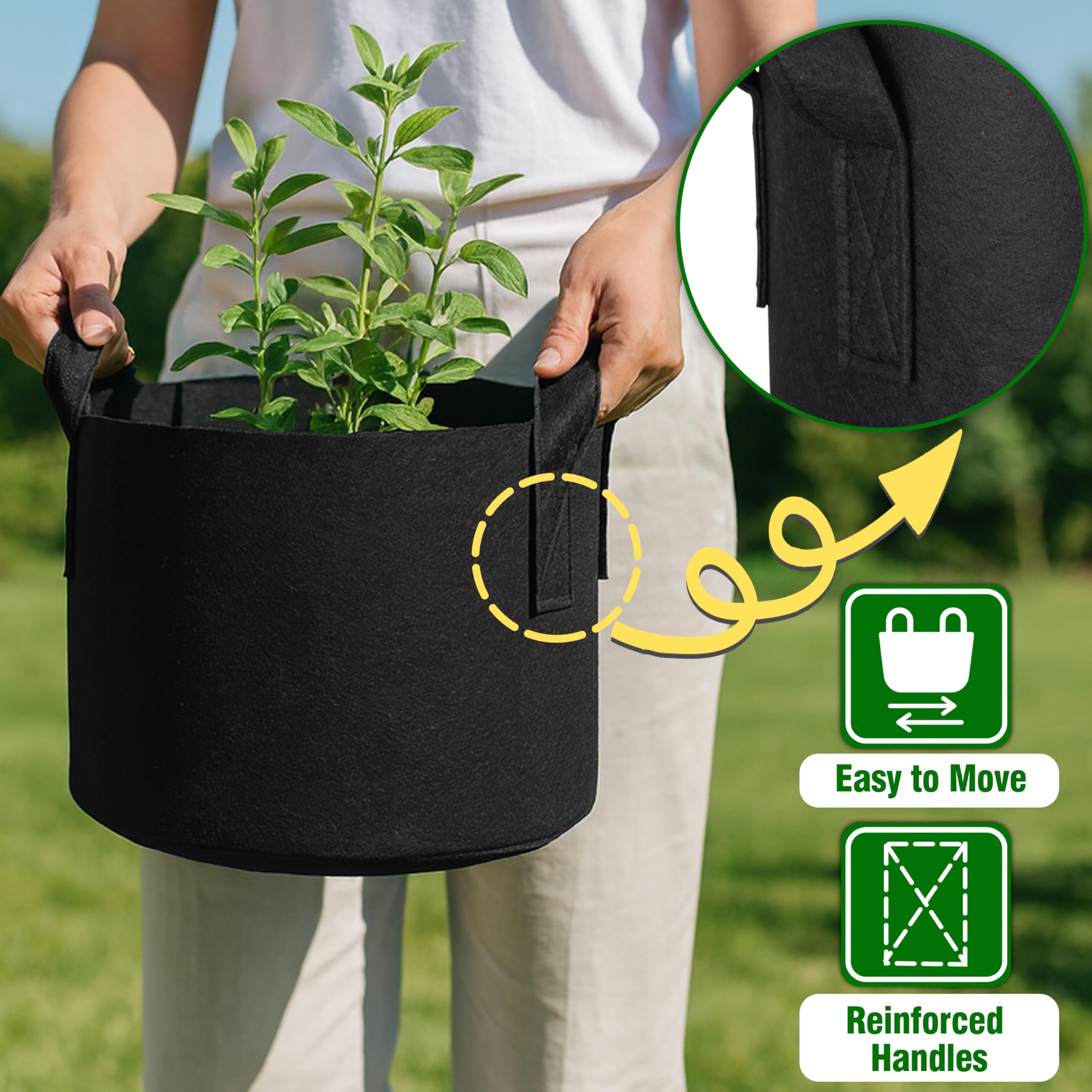 PHYEX sturdy double-stitched handles make relocating heavy plants effortless.