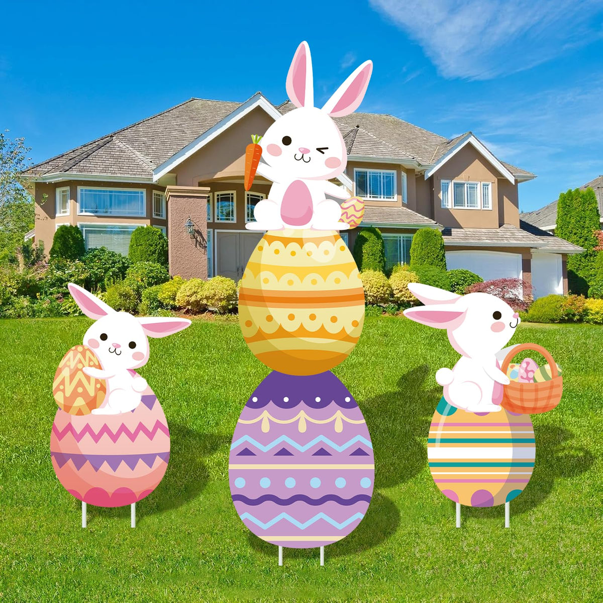 Phylence 48-inch bunny yard sign stackable design for outdoor Easter display