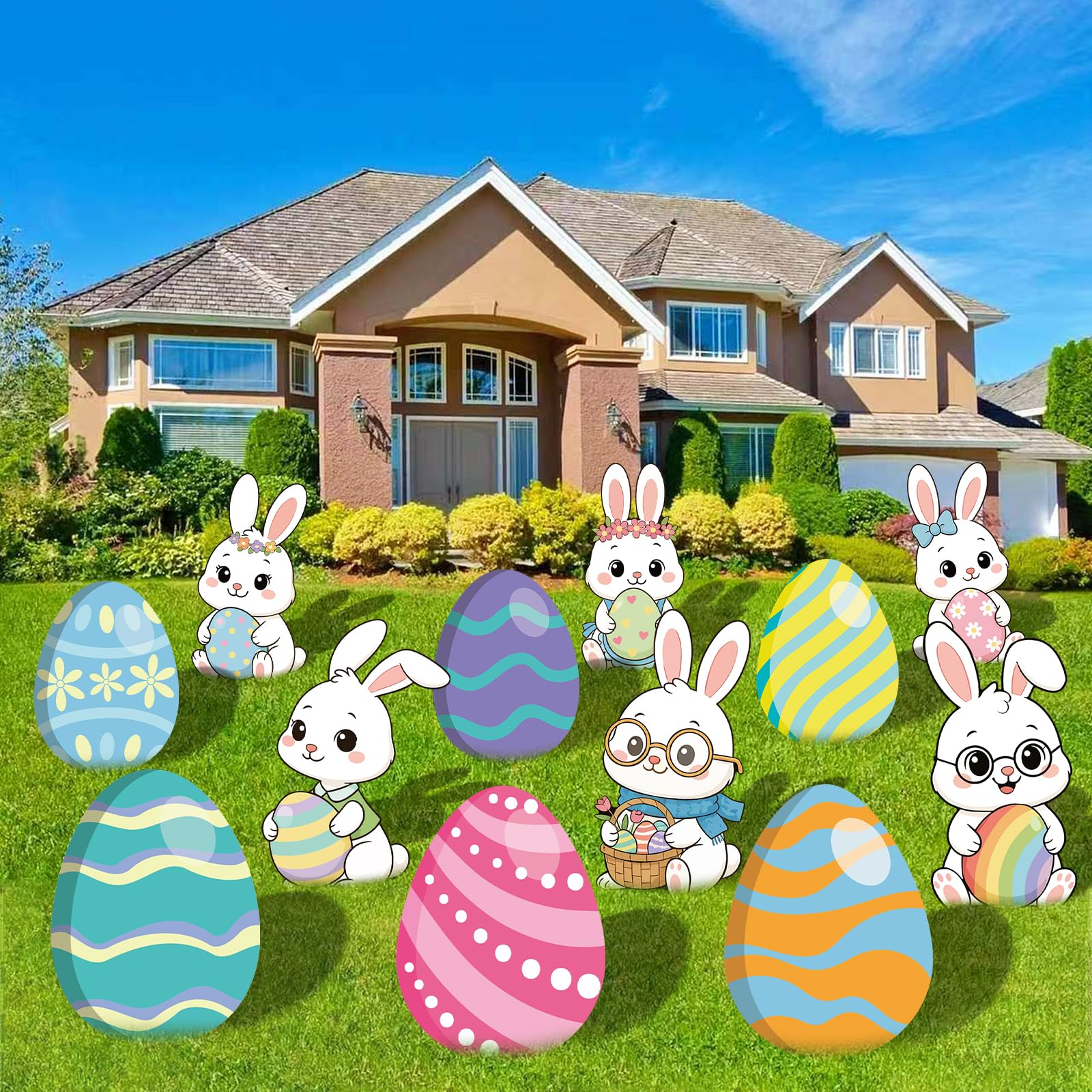 PhyLence Easter bunny yard sign with stake in pastel colors for outdoor display.
