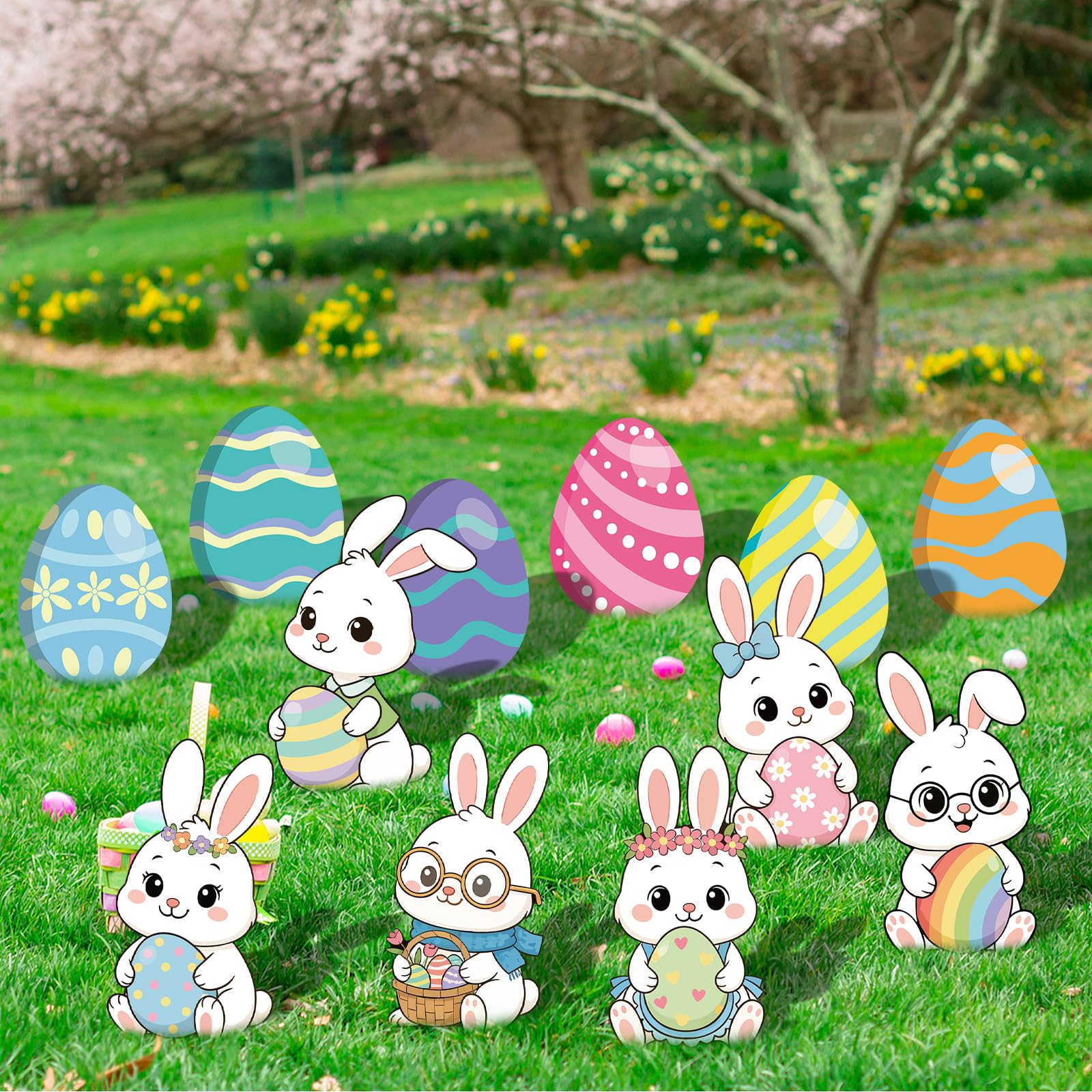 PhyLence Easter egg yard sign with vibrant patterns for yard decor.