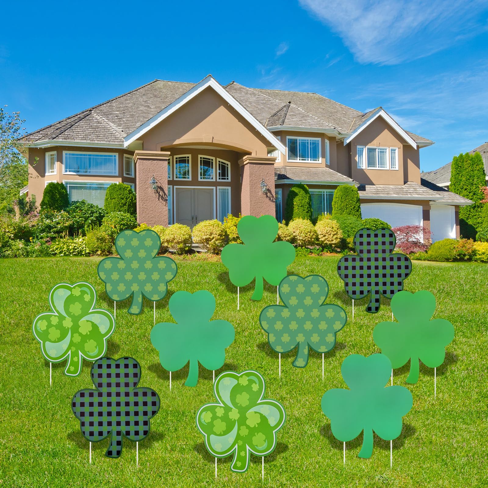 PhyLence St. Patrick's shamrock yard sign 01 enhances curb appeal with vibrant green outdoors