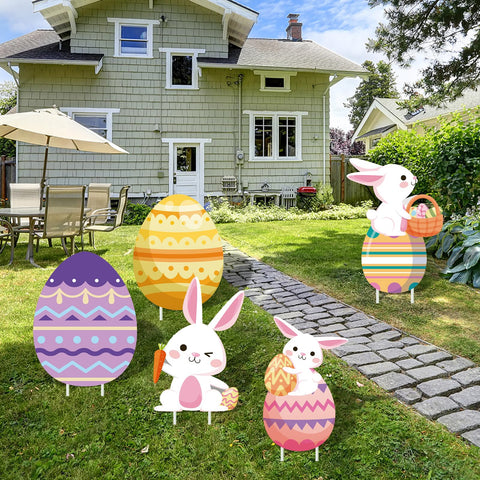 Phylence stackable bunny and egg yard signs endure outdoor use