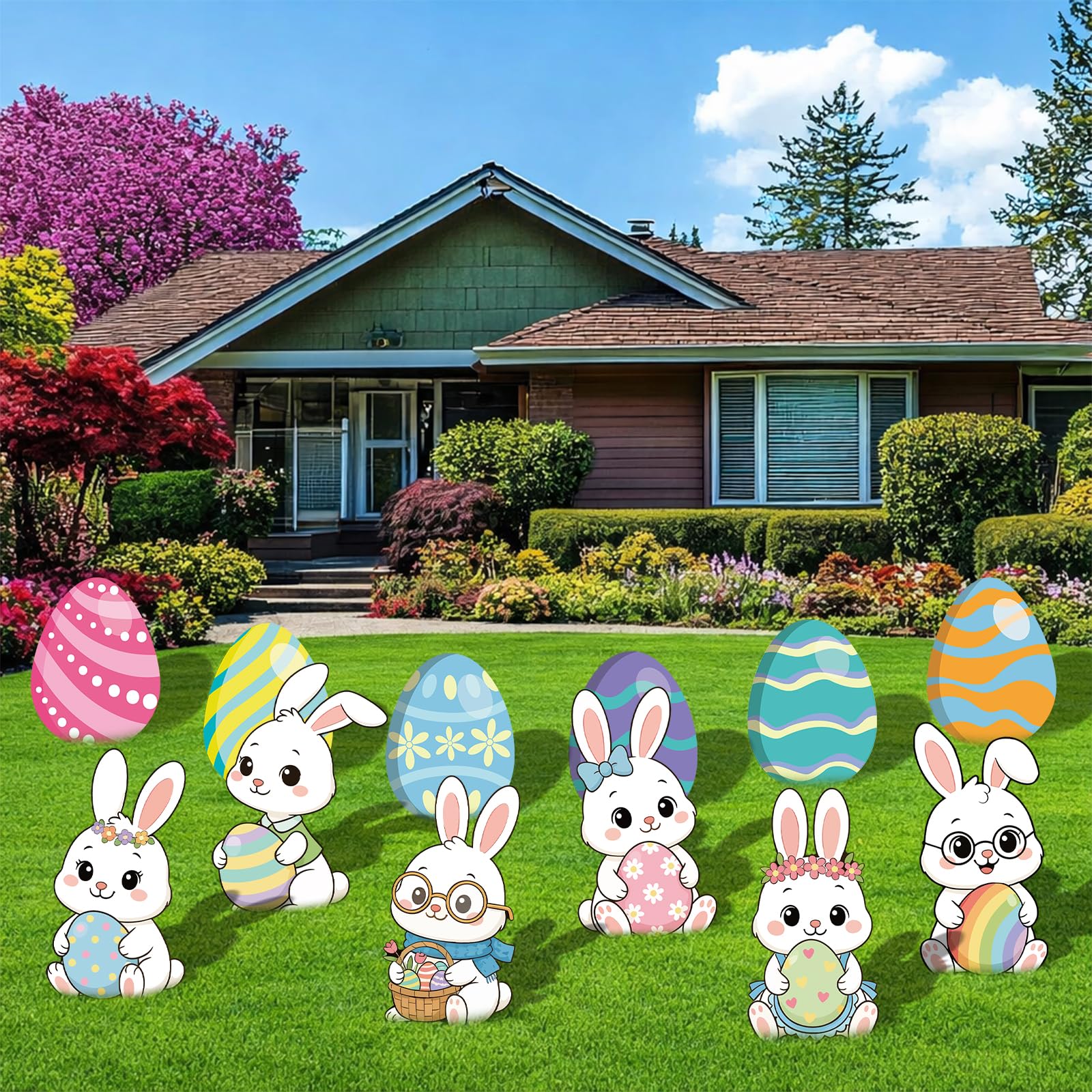 PhyLence garden-ready Easter signs decorate paths, driveways, and lawns.