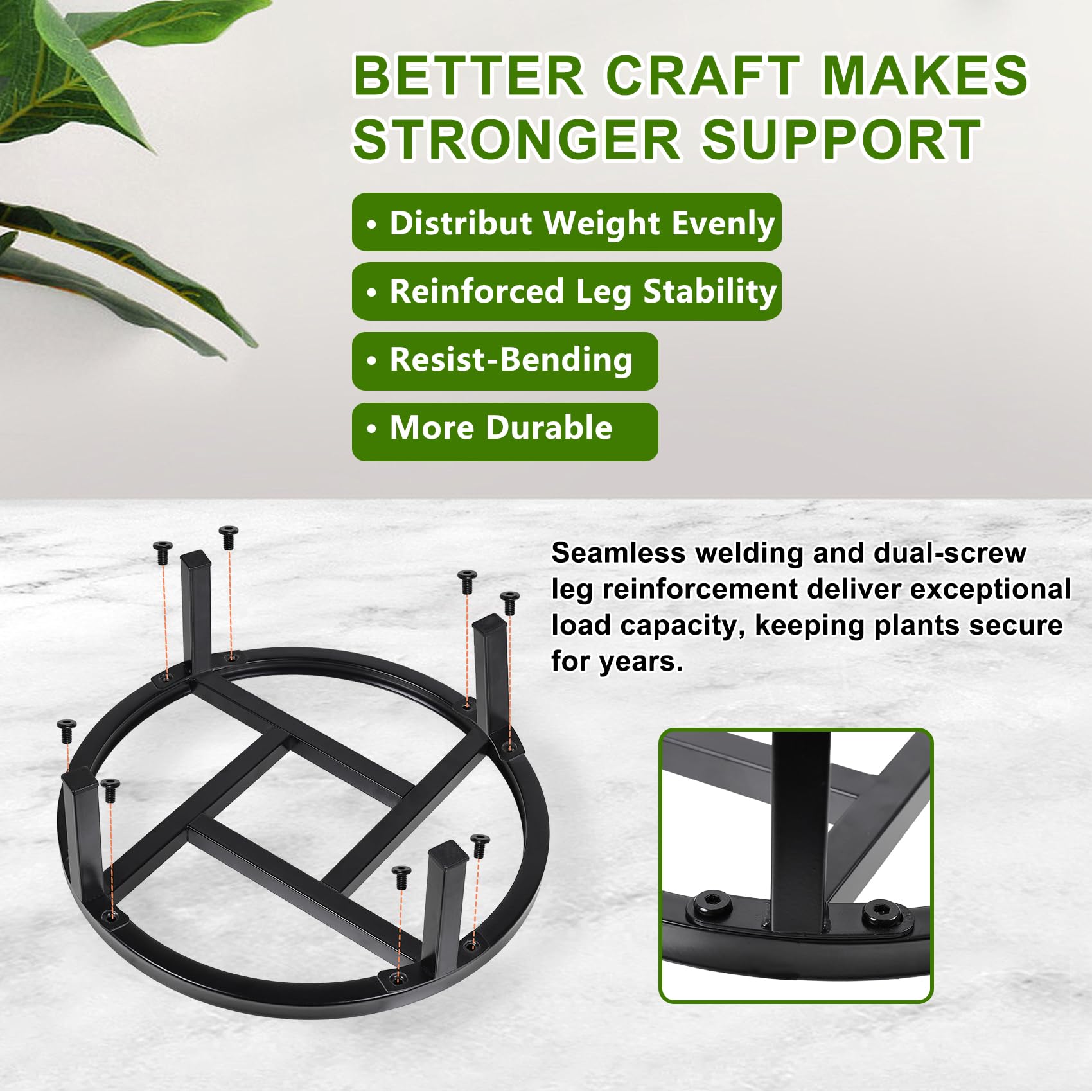 Phyluckny 11.8-inch plant stand fits medium to large pots.
