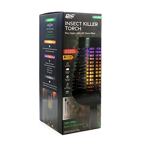 PIC Solar Insect Killer Torch flame LED close-up demonstrates safe flickering light.