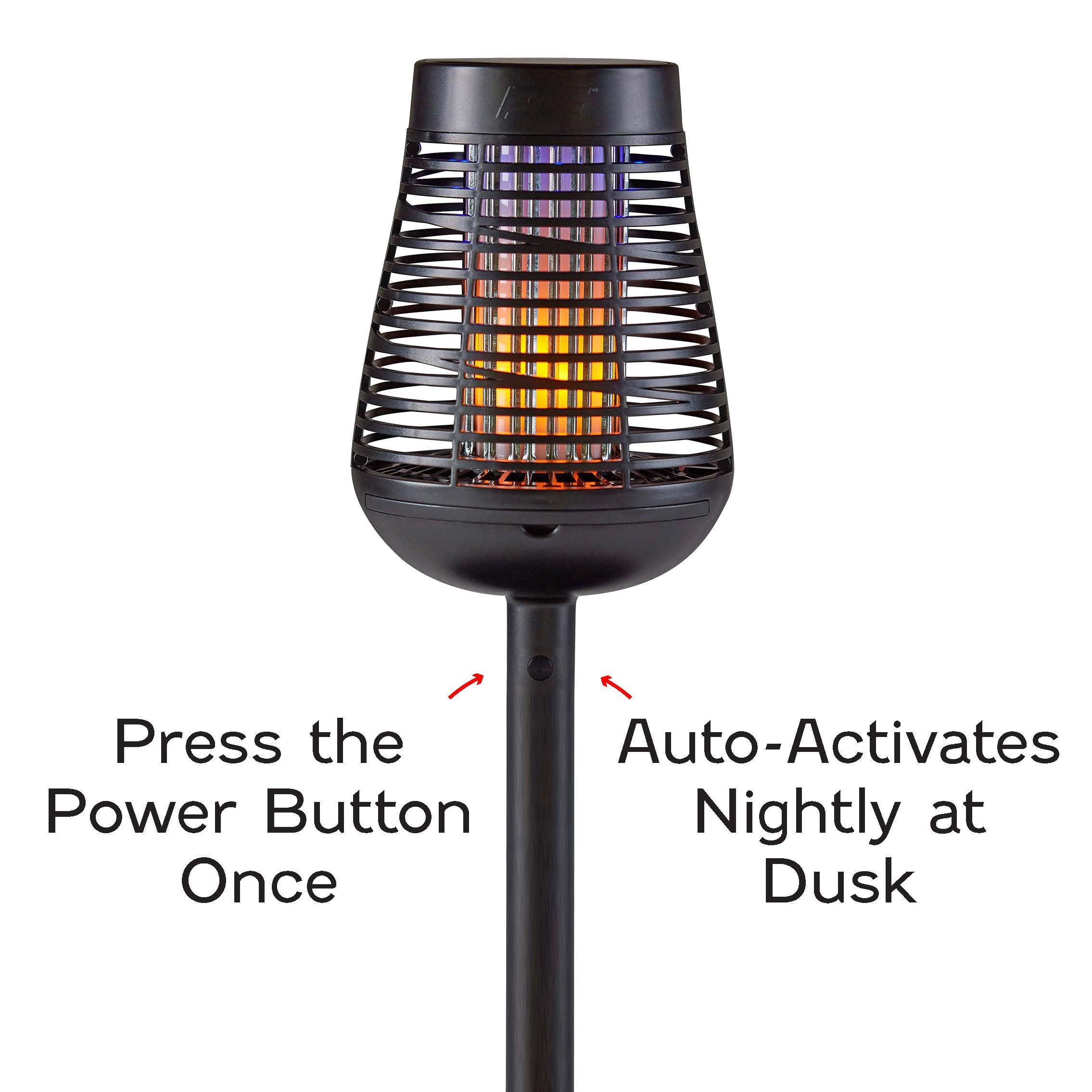 PIC Solar Insect Killer Torch night view showcases ambient glow.