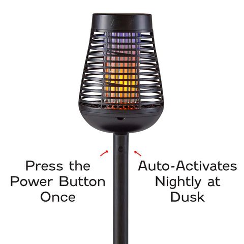 PIC Solar Insect Killer Torch night view showcases ambient glow.