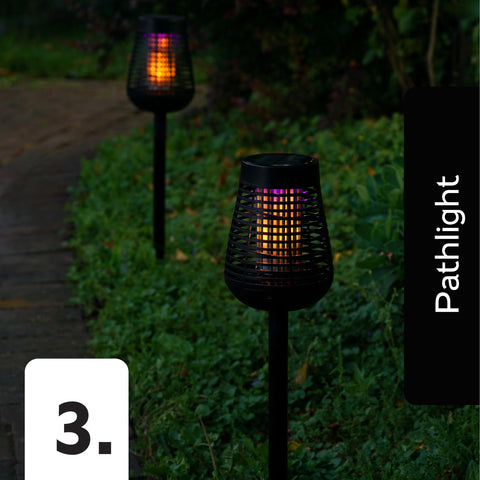 PIC Solar Insect Killer Torch packaged with ground stake and bases.