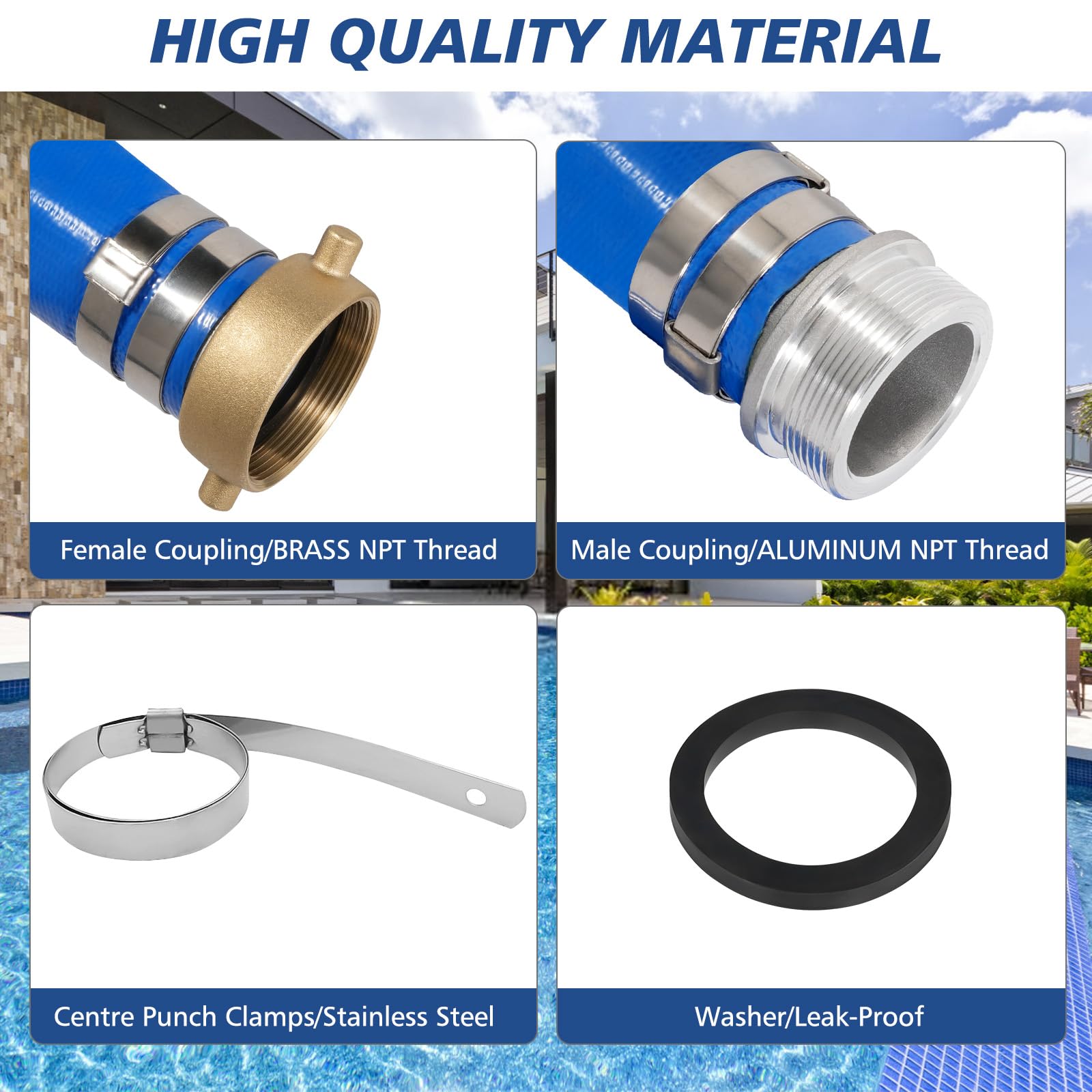 Picatu 2in ID PVC lay-flat hose ready for pump connections.