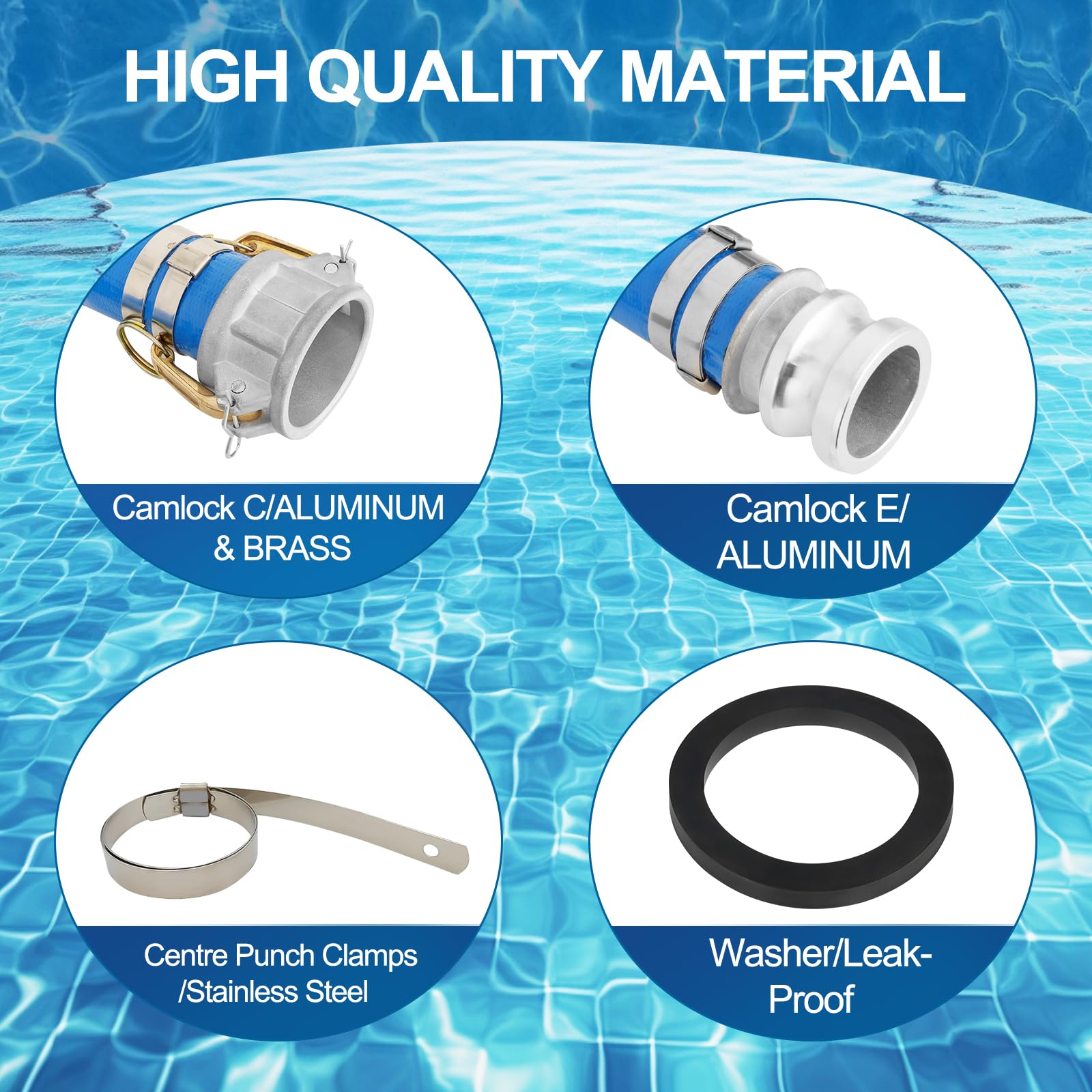Picatu aluminum camlock fittings provide secure, leak-proof pool connections