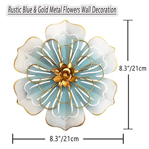 Picfarce metal flower wall art blue-gold edge detail with antique finish.