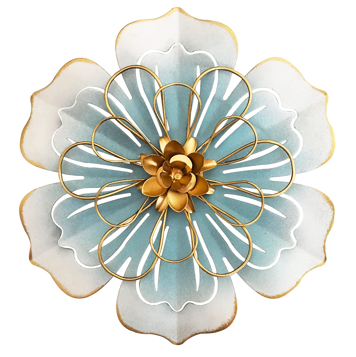 Picfarce metal flower wall art blue-gold front view showing layered petals.