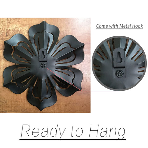 Picfarce metal flower wall art blue-gold back view with hanging hook.