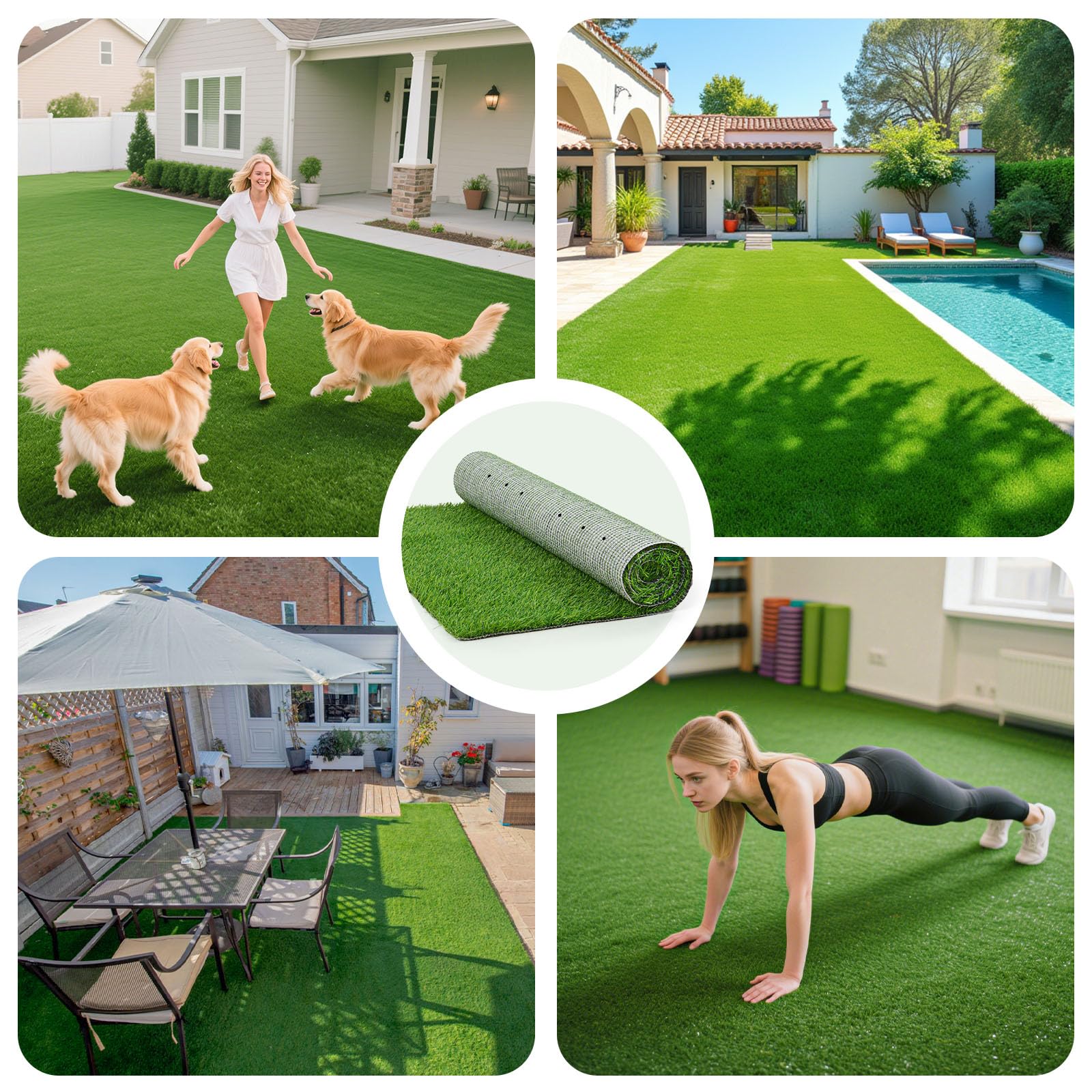 PICK FOR LIFE turf with drainage features ensuring quick water dispersion on patios.