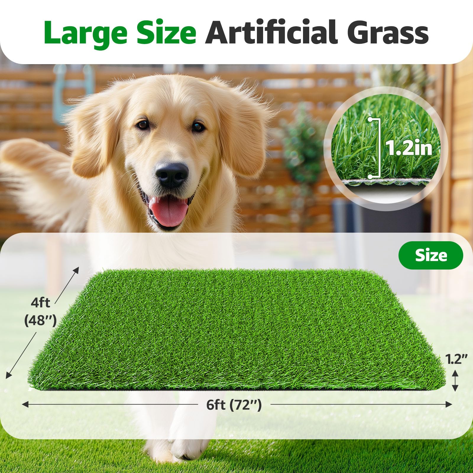 PICK FOR LIFE fake grass turf with drainage holes for quick drying after rain.