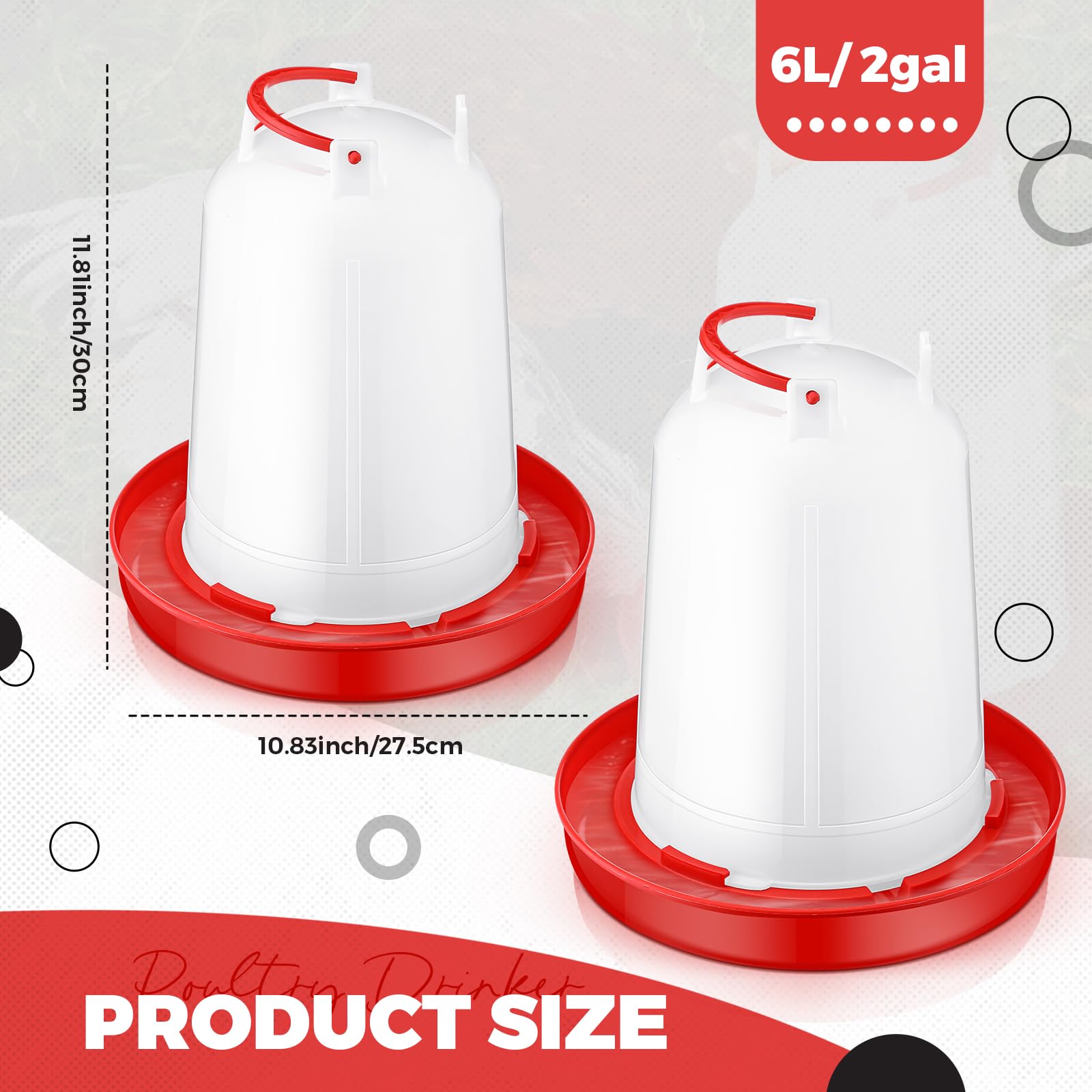 Pickmesh 2-gallon poultry waterer side view shows durable plastic construction.