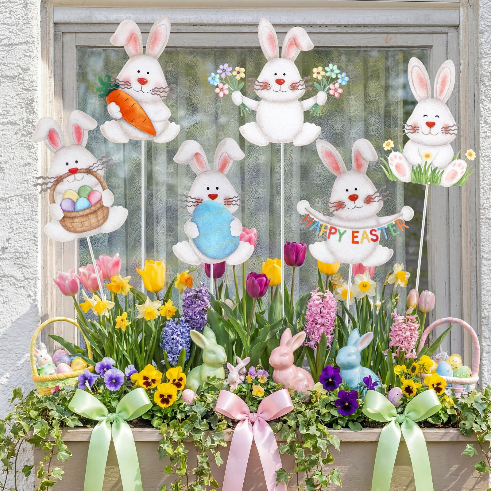 Pickmesh Easter bunny yard stake 6-pack adds colorful charm to your garden