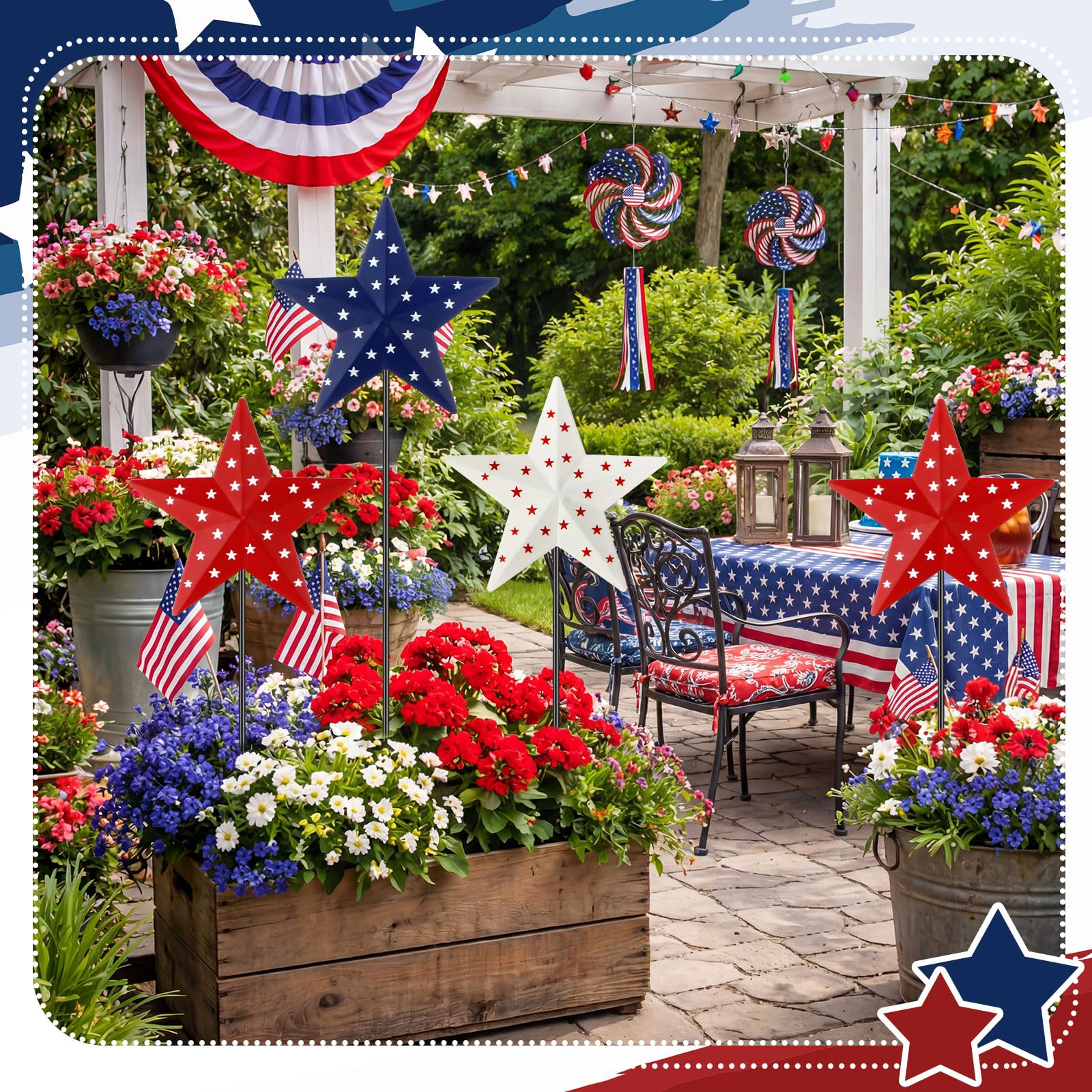 Pickmesh patio entrance star decor complements porch or deck spaces.