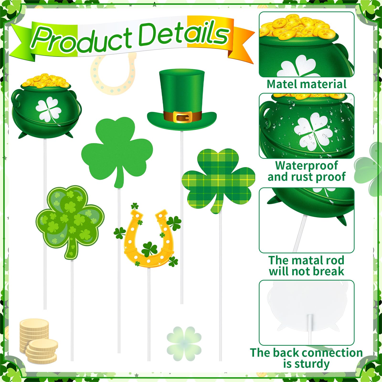 Pickmesh walkway decor stake brightens paths with St. Patrick's Day charm.