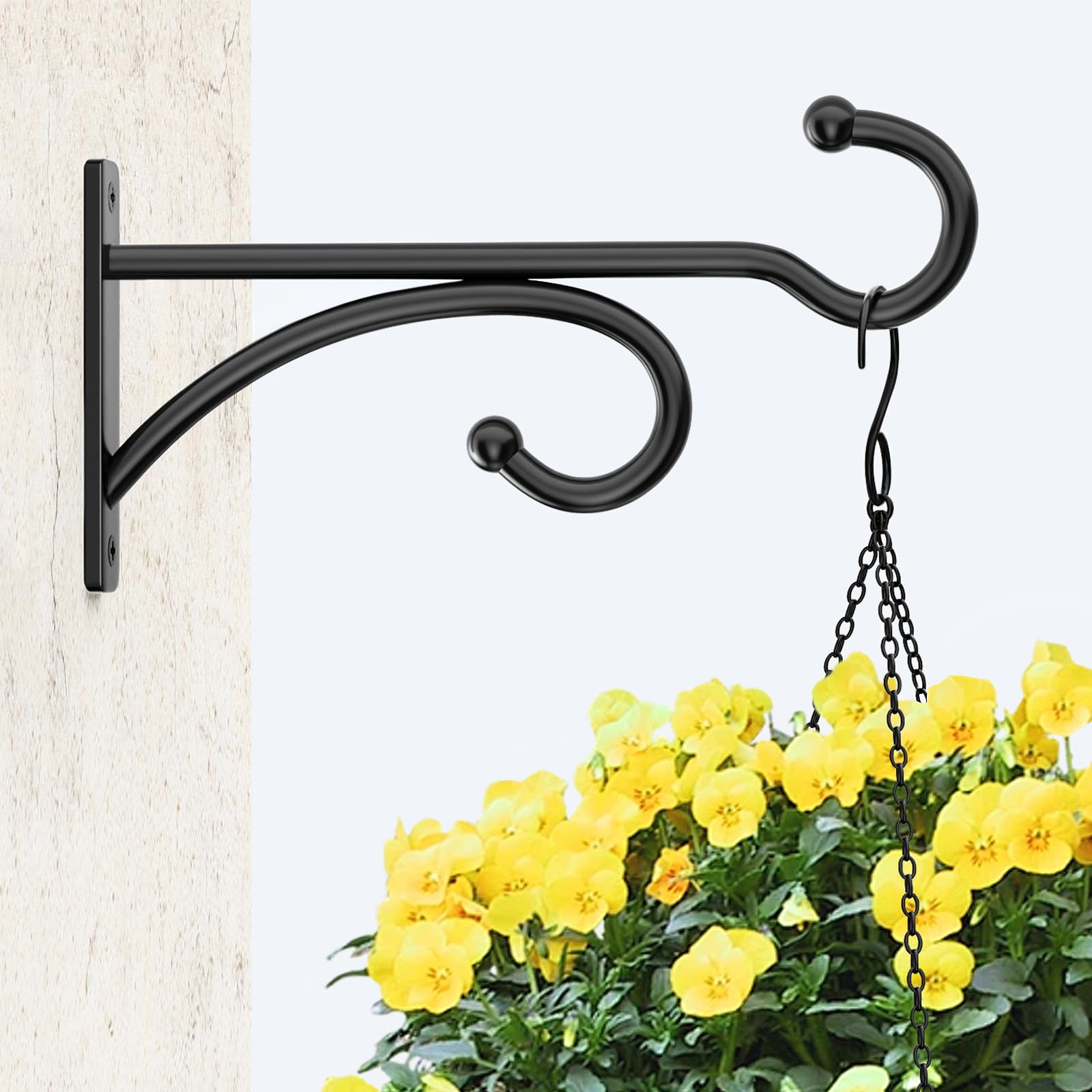 Pickpiff 6in plant hanger hook on wall mount; outdoor use with rain-ready finish.