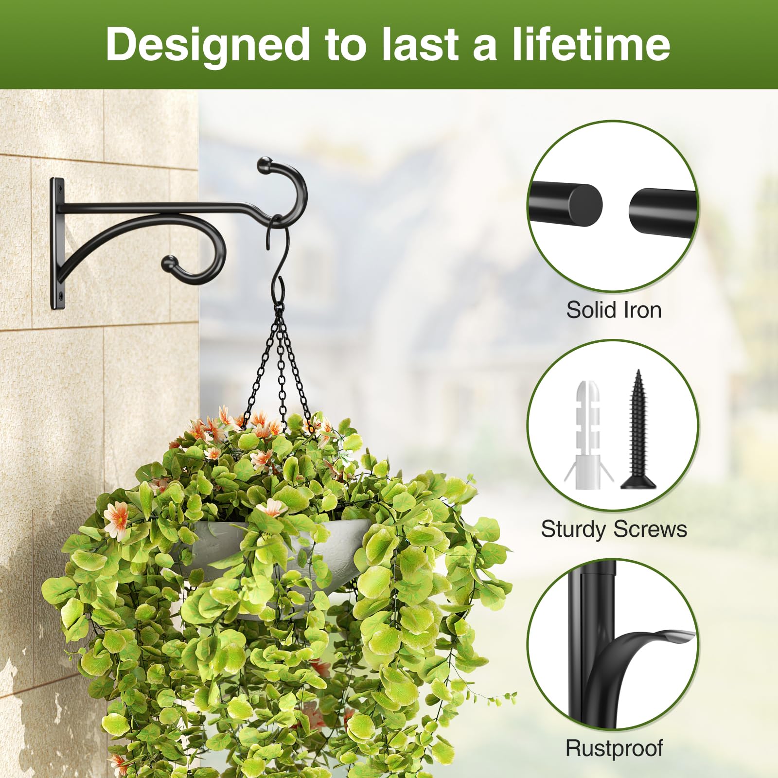 Pickpiff sturdy hook; rust-resistant coating preserves sleek look outdoors.